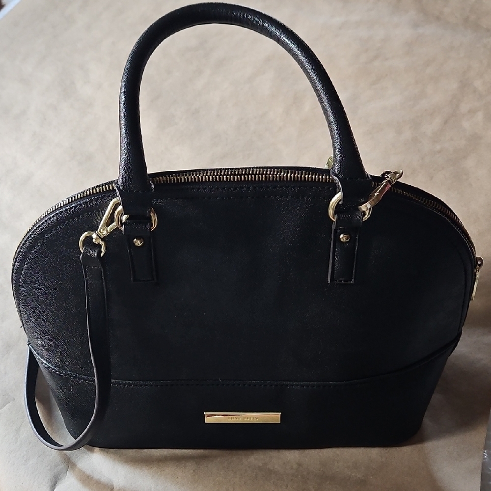 Anne Klein Black Satchel with Gold Accents